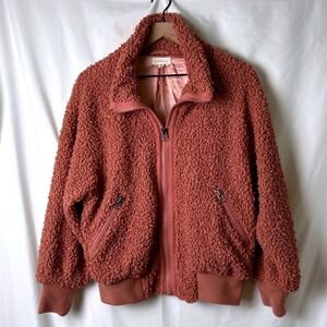 Promesa Womens Teddy Bear Sherpa Bomber Jacket Rose Pink Size S Cozy Streetwear
